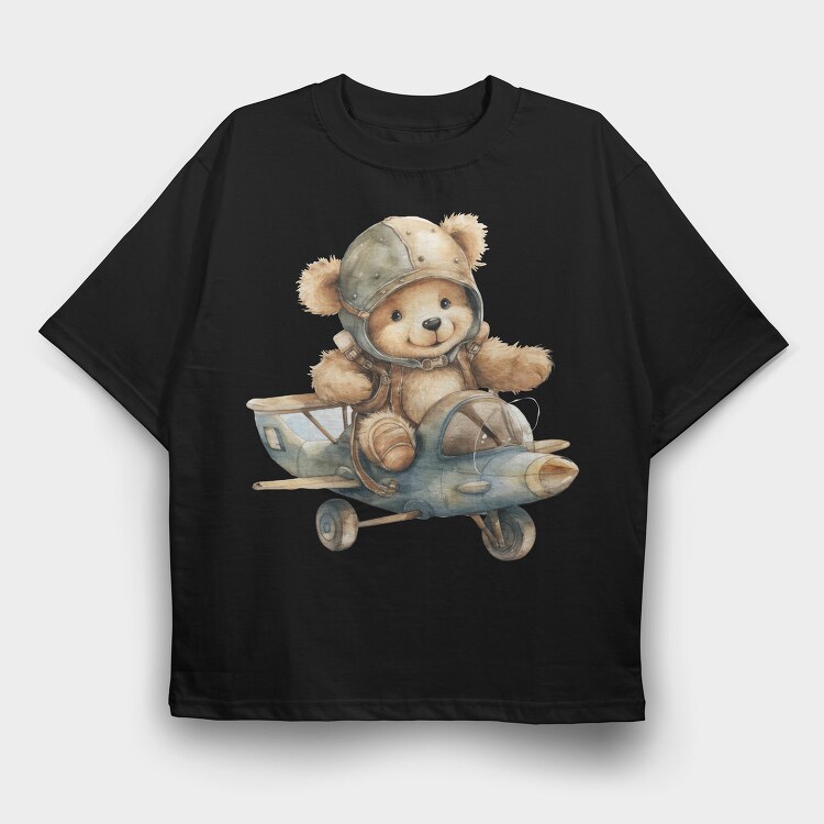 Watercolor Bear Airplane, Tricou Oversize Barbati (Unisex)
