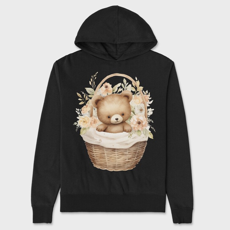 Watercolor Bear Basket, Hanorac Oversize Barbati (Unisex)