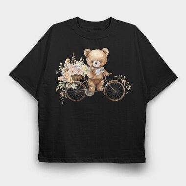 Watercolor Bear Bicycle, Tricou Oversize Barbati (Unisex)