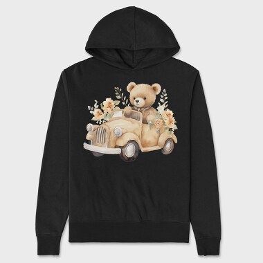 Watercolor Bear Car, Hanorac Oversize Barbati (Unisex)