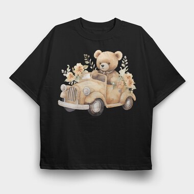 Watercolor Bear Car, Tricou Oversize Barbati (Unisex)