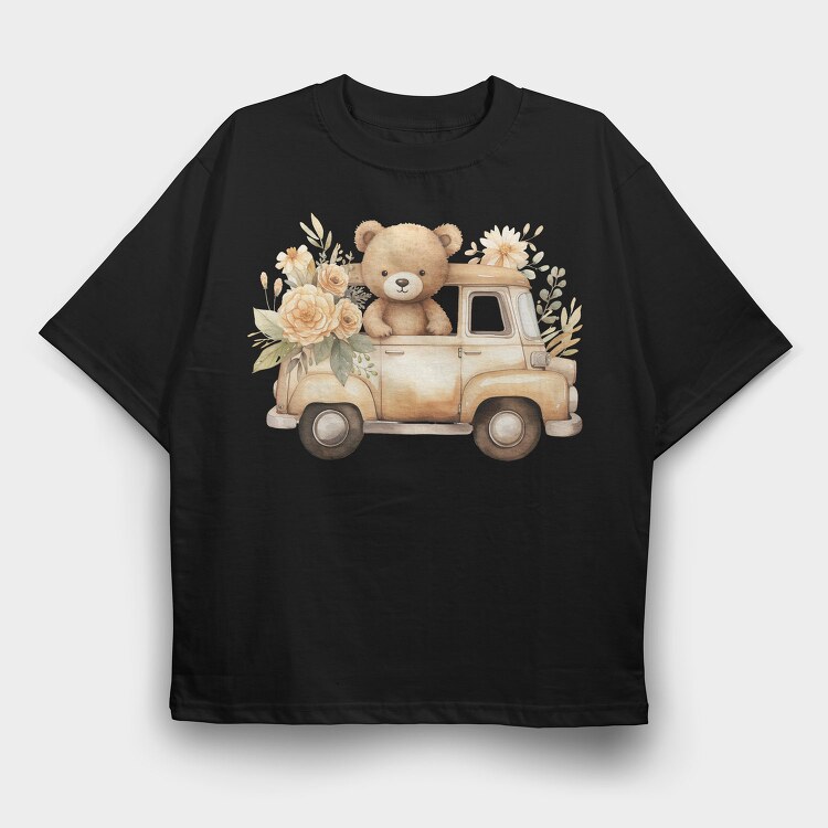 Watercolor Bear Truck, Tricou Oversize Barbati (Unisex)