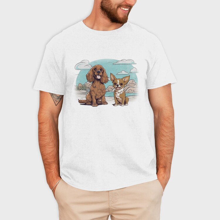Chihuahua And Cocker Dogs Beach, Tricou Barbati (Unisex)