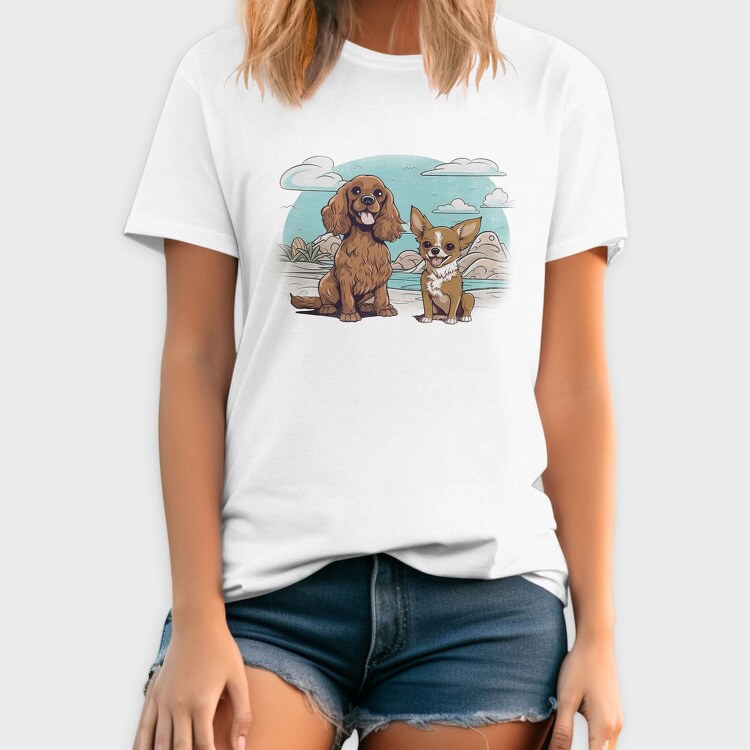 Chihuahua And Cocker Dogs Beach, Tricou Barbati (Unisex)