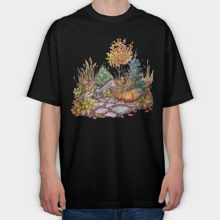 Watercolor Autumn Garden, Tricou Oversize Barbati (Unisex)