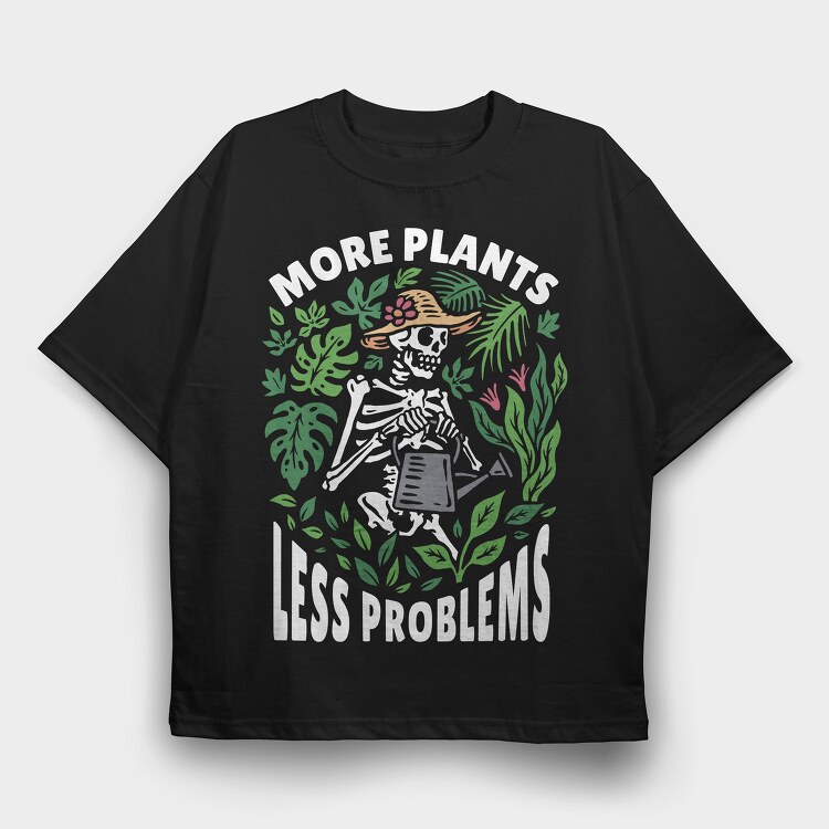 Skeleton Watering House Plants, Tricou Oversize Barbati (Unisex)