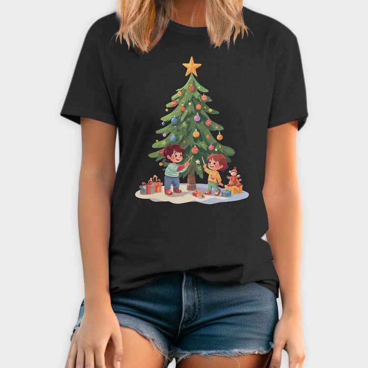 Children Decorating Tree Kids Christmas, Tricou Barbati (Unisex)