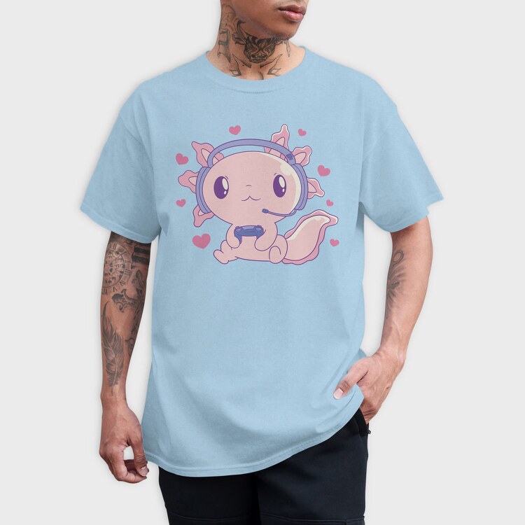 Cute Axolotl Playing Videogames Gaming, Tricou Barbati (Unisex)