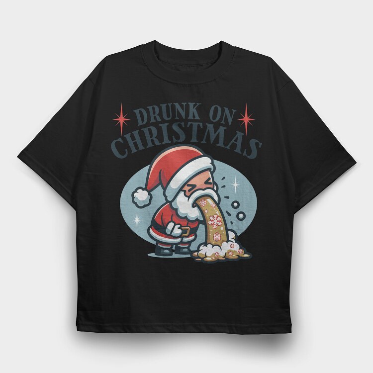 Funny Drunk Santa Claus On Christmas, Tricou Oversize Barbati (Unisex)
