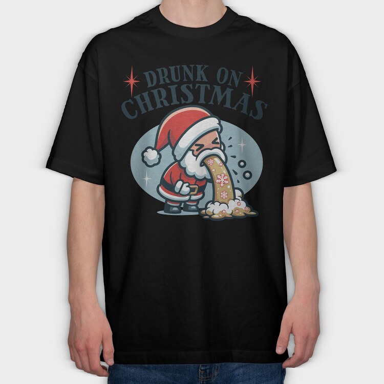 Funny Drunk Santa Claus On Christmas, Tricou Oversize Barbati (Unisex)