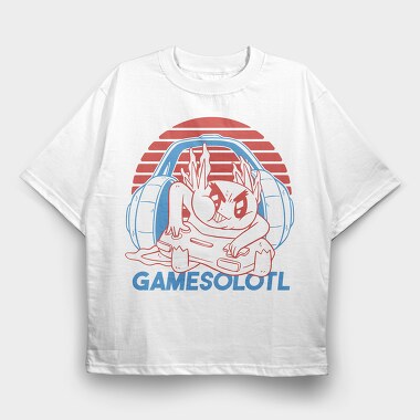 Axolotl With Joystick And Headphones Gamer, Tricou Oversize Barbati (Unisex)