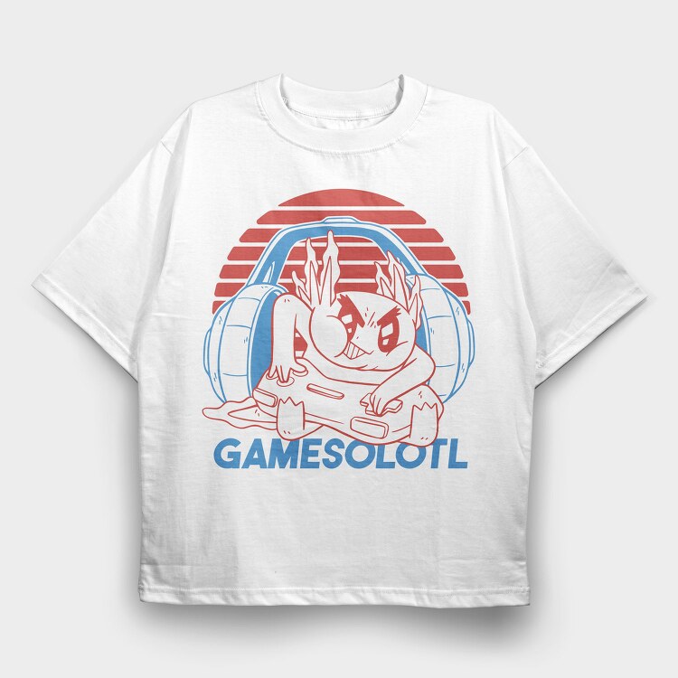 Axolotl With Joystick And Headphones Gamer, Tricou Oversize Barbati (Unisex)