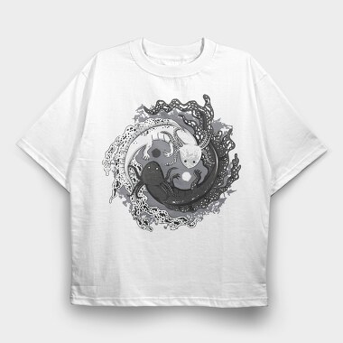 Axolotl Yin Yang Balance, Tricou Oversize Barbati (Unisex)
