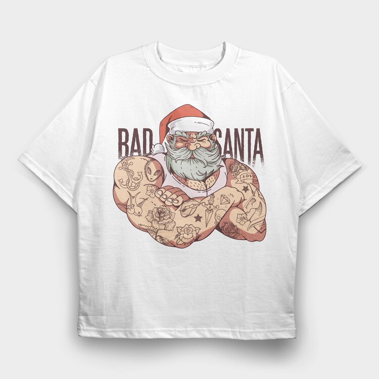 Bad Tattoo Santa, Tricou Oversize Barbati (Unisex)