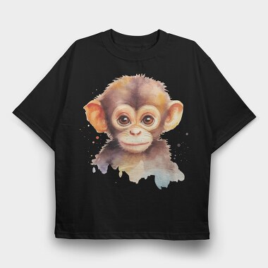 Watercolor Baby Monkey Mug, Tricou Oversize Barbati (Unisex)