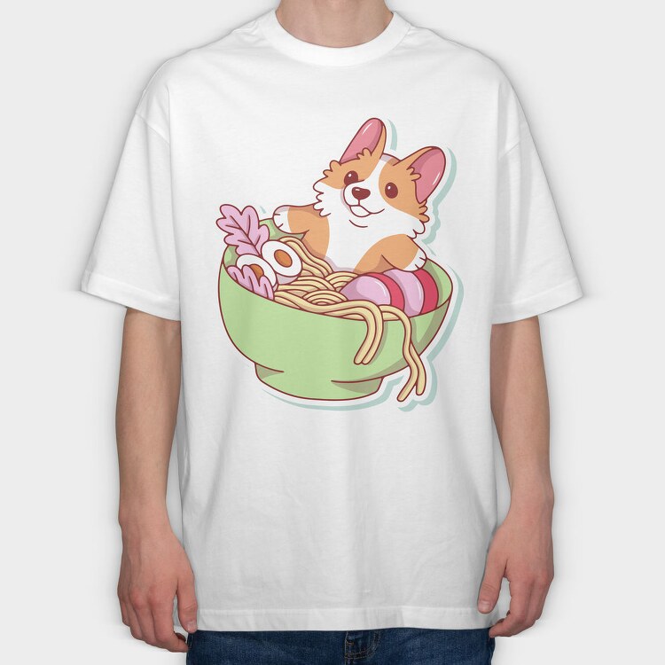 Corgi Noodle Bowl, Tricou Oversize Barbati (Unisex)