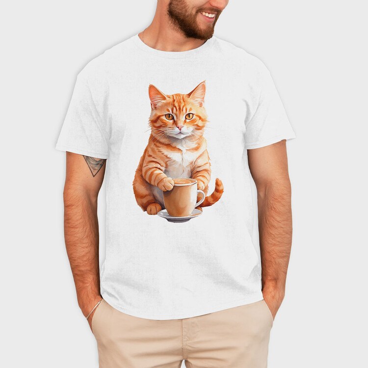 Watercolor Cat And Coffee, Tricou Barbati (Unisex)