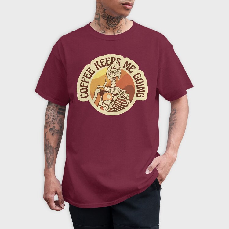 Skeleton With Coffee Retro Sunset, Tricou Barbati (Unisex)
