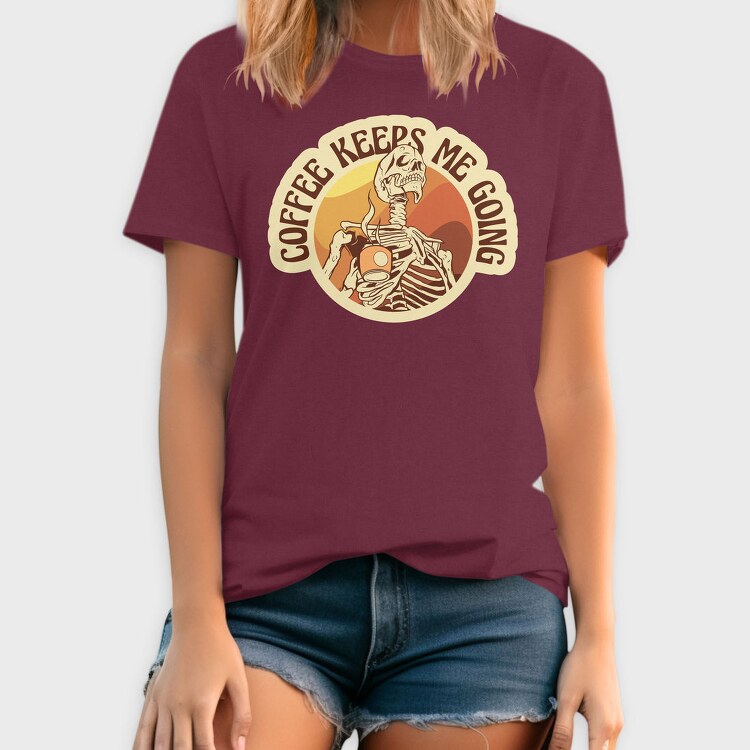 Skeleton With Coffee Retro Sunset, Tricou Barbati (Unisex)