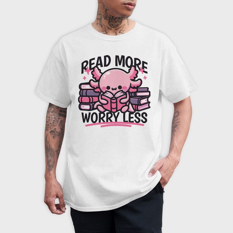 Cute Axolotl Reading, Tricou Barbati (Unisex)