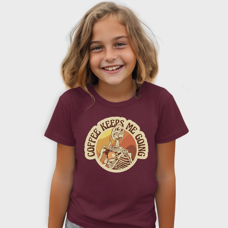 Skeleton With Coffee Retro Sunset, Tricou Copii