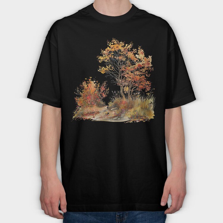 Watercolor Autumn Tree, Tricou Oversize Barbati (Unisex)