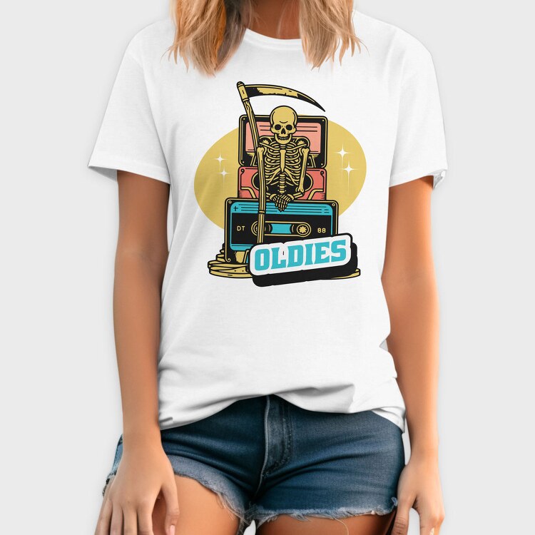 Skeleton With Oldies Cassettes, Tricou Barbati (Unisex)