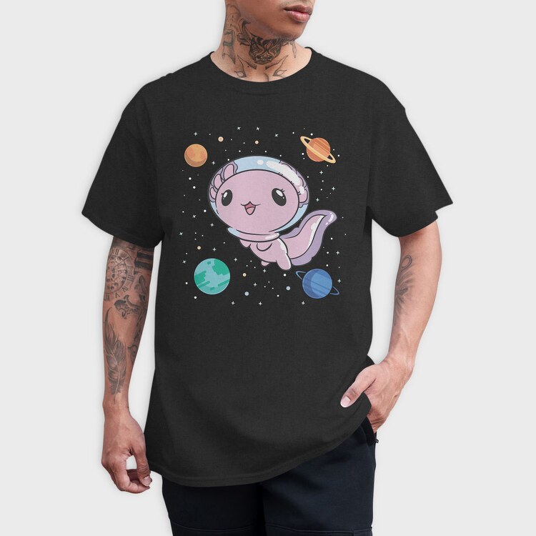 Cute Axolotl Space, Tricou Barbati (Unisex)