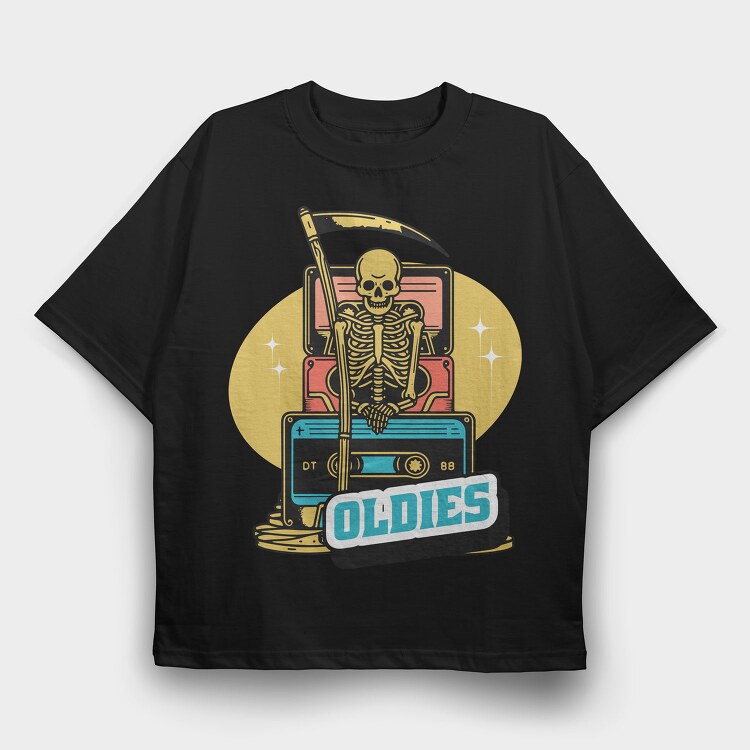 Skeleton With Oldies Cassettes, Tricou Oversize Barbati (Unisex)