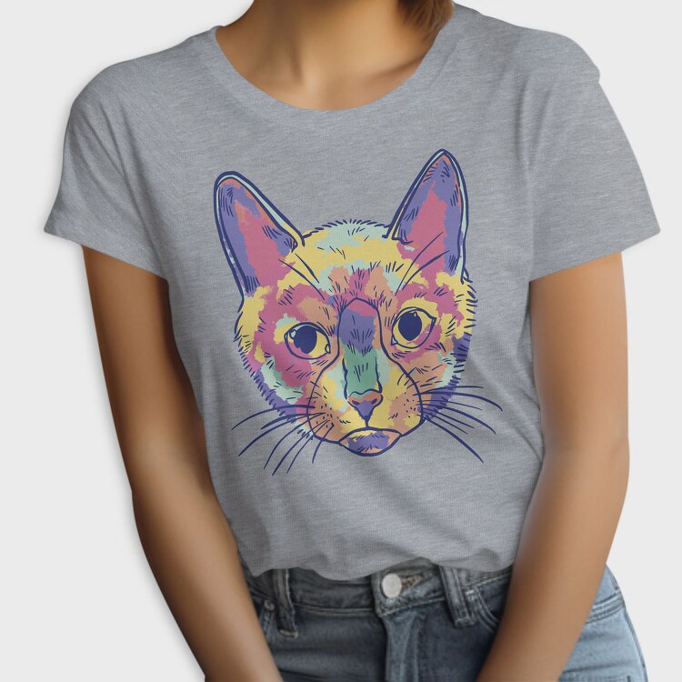 Watercolor Colorful Cat, Tricou Femei