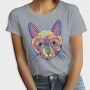 Watercolor Colorful Cat, Tricou Femei