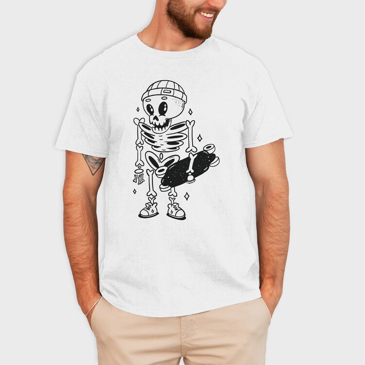 Skeleton With Skateboard Skate Skull, Tricou Barbati (Unisex)