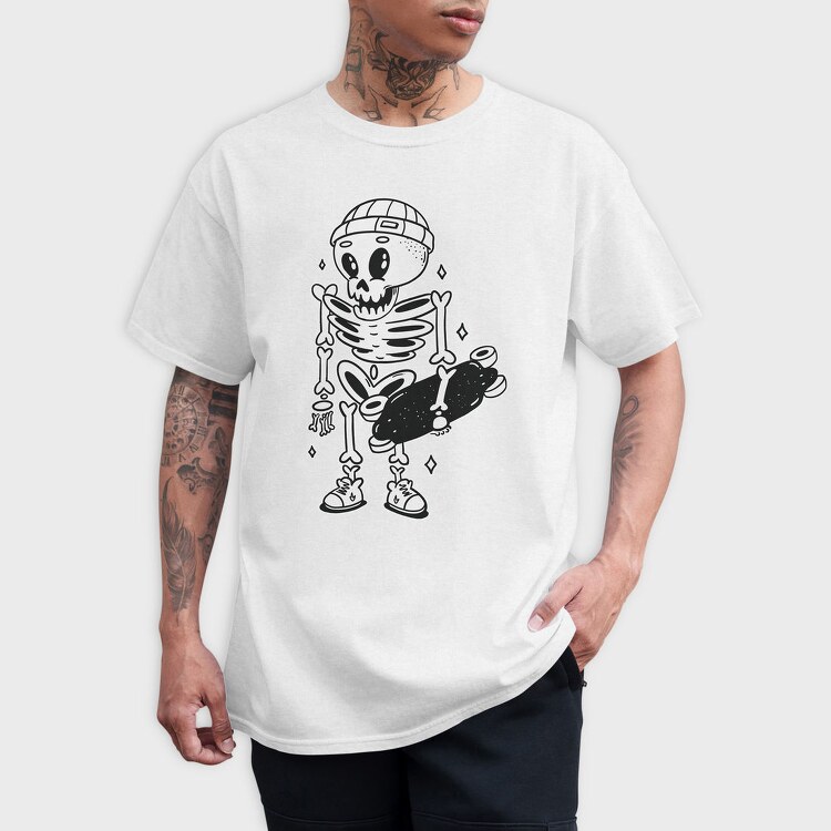 Skeleton With Skateboard Skate Skull, Tricou Barbati (Unisex)
