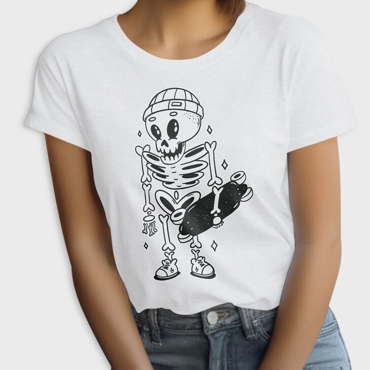 Skeleton With Skateboard Skate Skull, Tricou Femei
