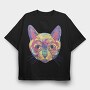 Watercolor Colorful Cat, Tricou Oversize Barbati (Unisex)