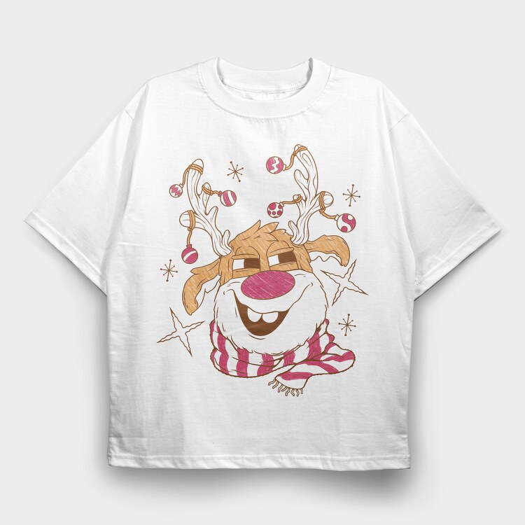 Christmas Cartoon Reindeer, Tricou Oversize Barbati (Unisex)