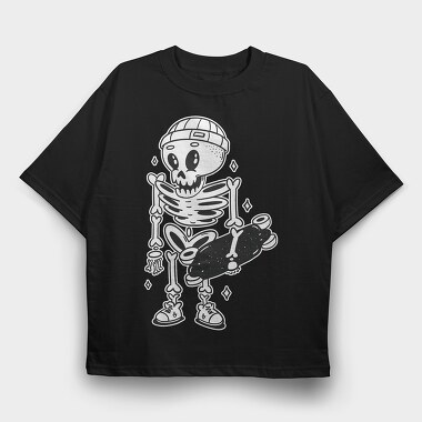 Skeleton With Skateboard Skate Skull, Tricou Oversize Barbati (Unisex)