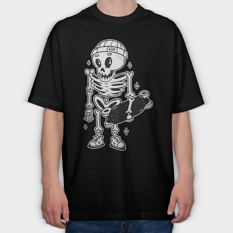 Skeleton With Skateboard Skate Skull, Tricou Oversize Barbati (Unisex)