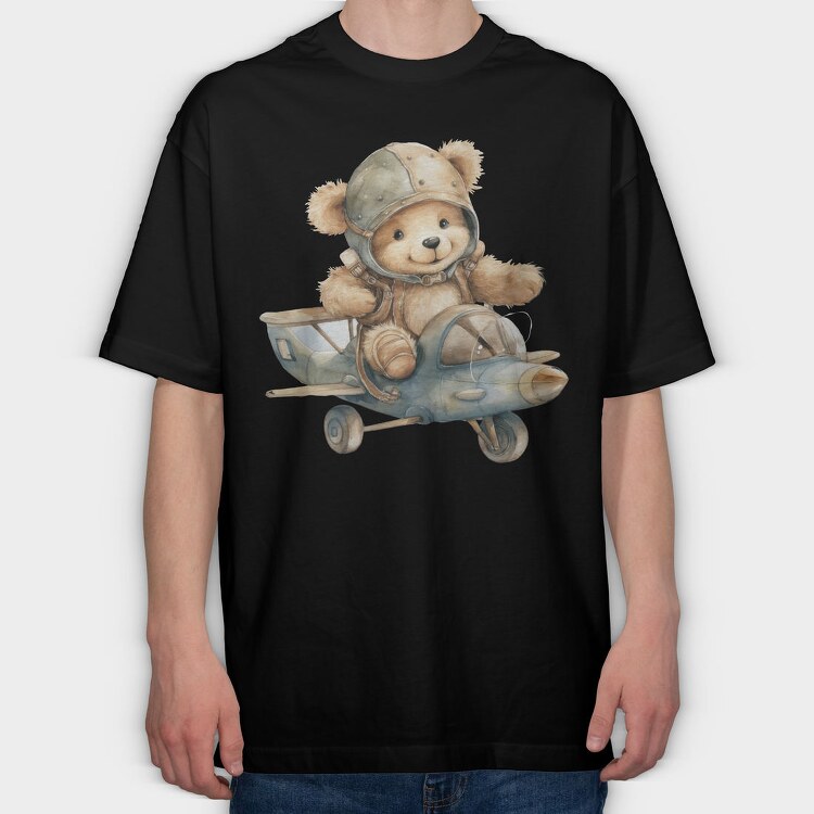 Watercolor Bear Airplane, Tricou Oversize Barbati (Unisex)