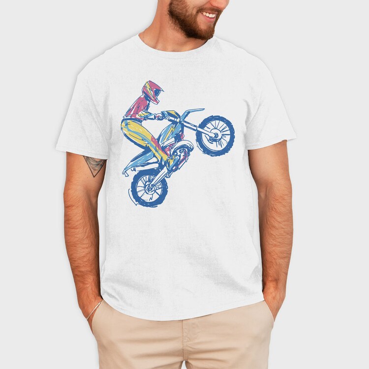 Sketched Motocross Bike Wheeling, Tricou Barbati (Unisex)