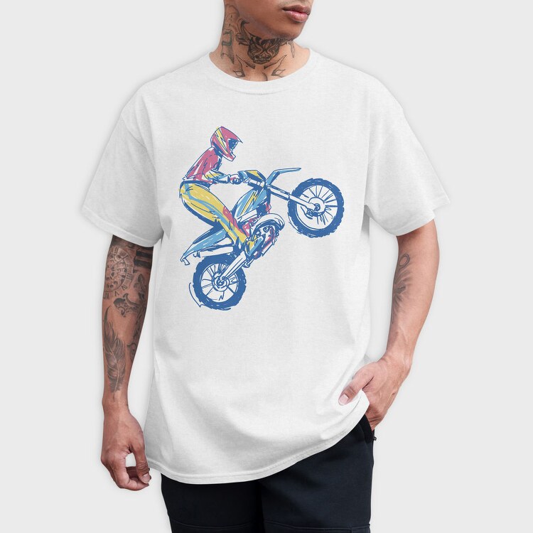 Sketched Motocross Bike Wheeling, Tricou Barbati (Unisex)