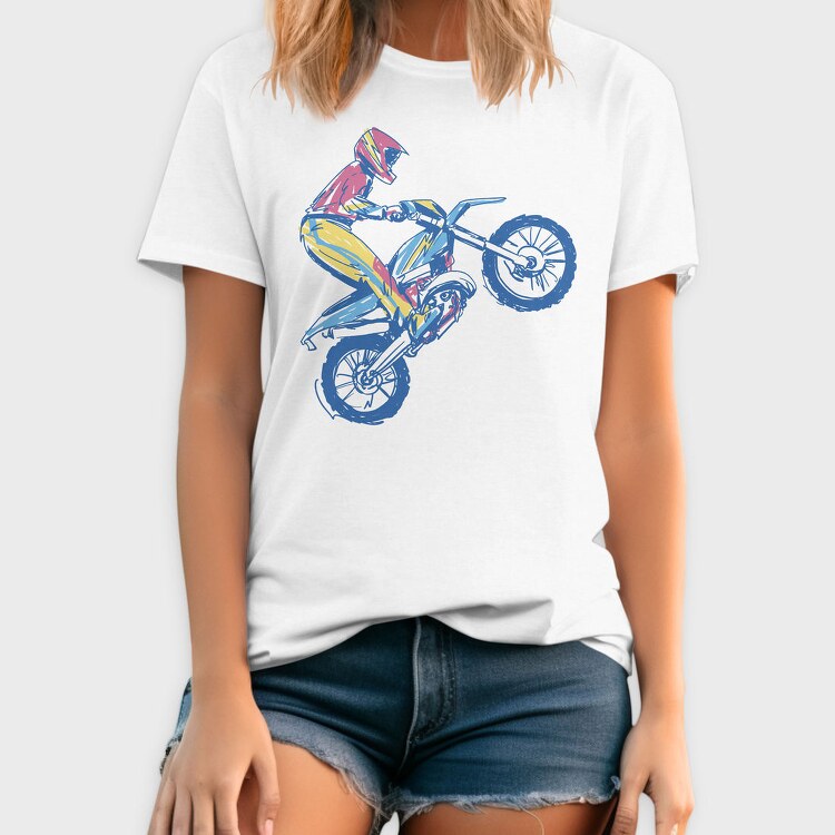 Sketched Motocross Bike Wheeling, Tricou Barbati (Unisex)