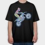 Sketched Motocross Bike Wheeling, Tricou Oversize Barbati (Unisex)