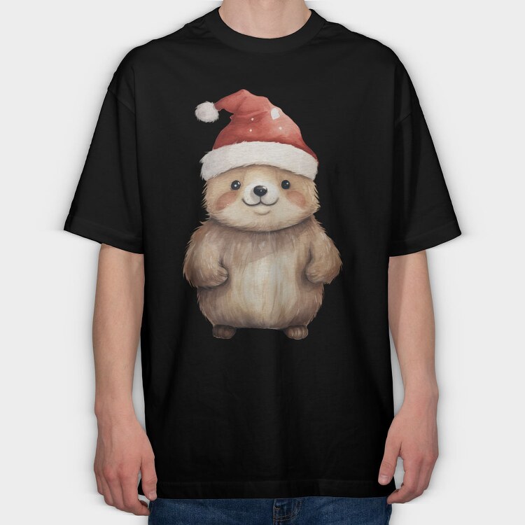 Watercolor Bear Santa, Tricou Oversize Barbati (Unisex)