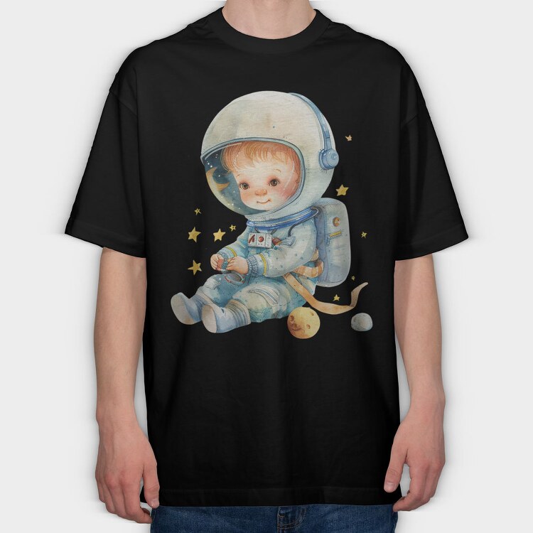 Watercolor Astronaut Kid, Tricou Oversize Barbati (Unisex)