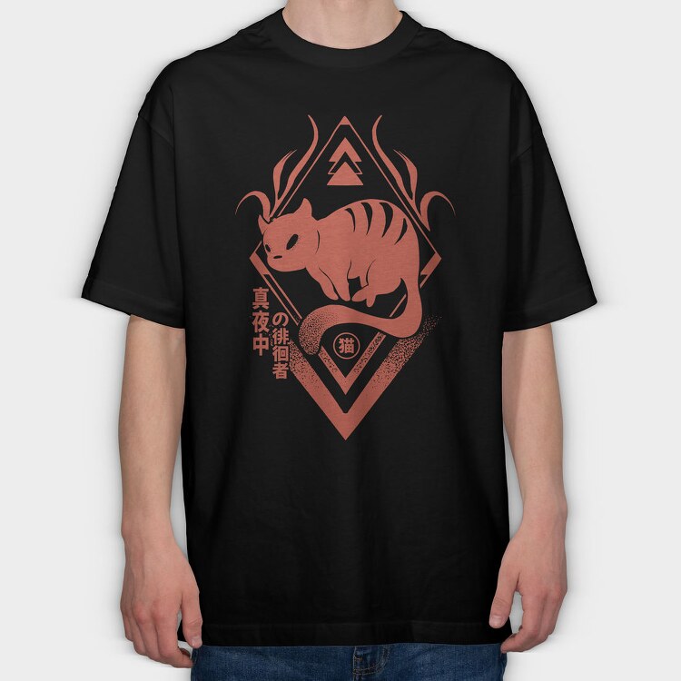 Chinese Zodiac Cat Dark Animals, Tricou Oversize Barbati (Unisex)