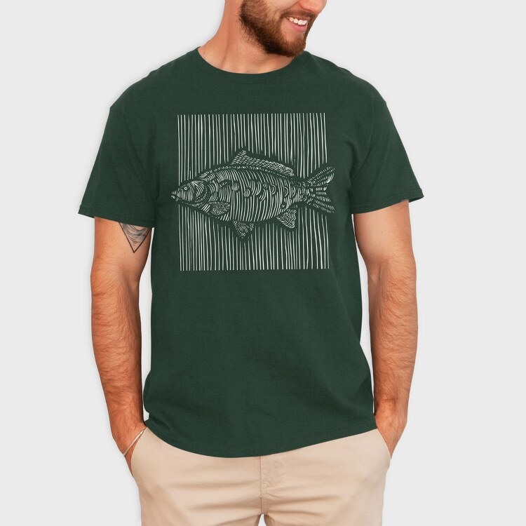 3D Lines Carp Fish White Lines, Tricou Barbati (Unisex)