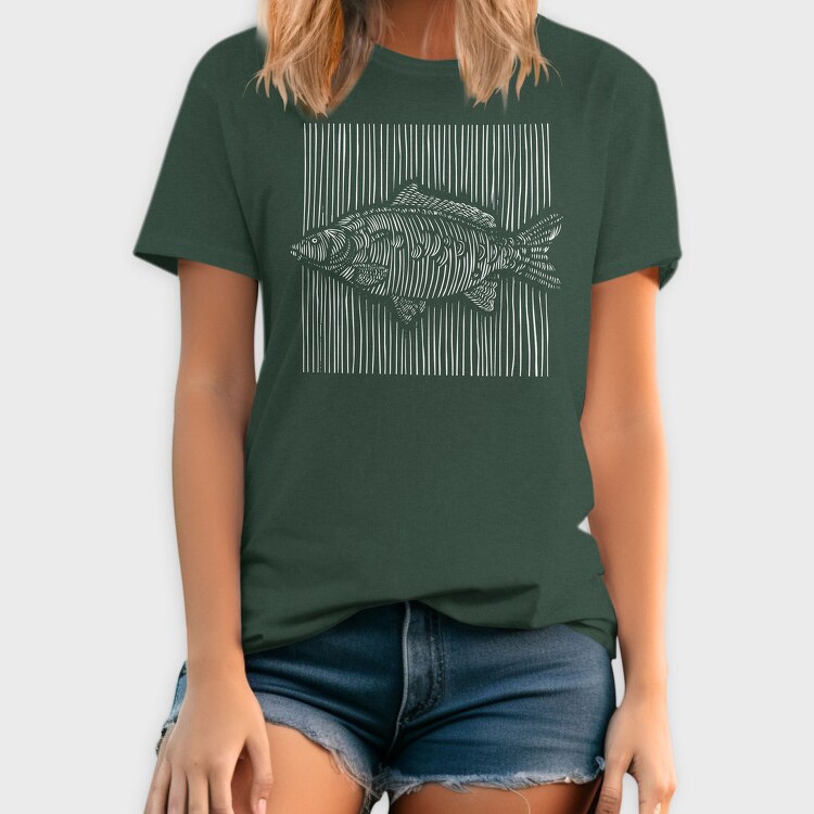 3D Lines Carp Fish White Lines, Tricou Barbati (Unisex)