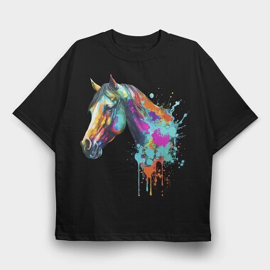 Watercolor Horse Head Drip, Tricou Oversize Barbati (Unisex)