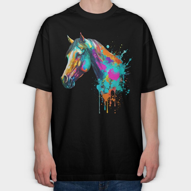 Watercolor Horse Head Drip, Tricou Oversize Barbati (Unisex)